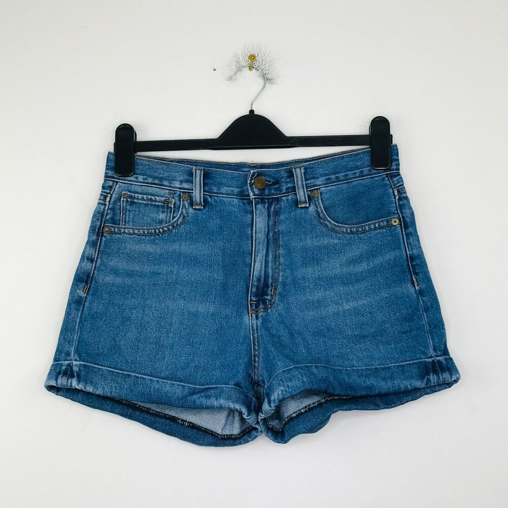 American Eagle Women's 4 Denim Shorts Blue Medium Wash Mom Cuff High Rise CI20